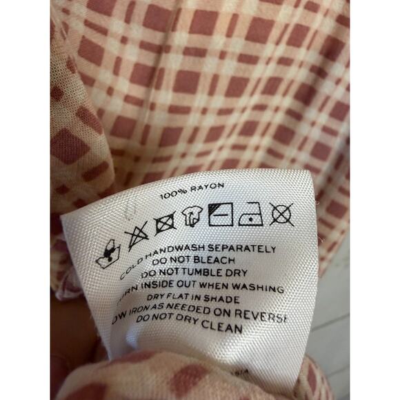 Faithfull The Brand Size MED Midi Pink Plaid Print Tie Front Preppy Cute - Picture 3 of 7